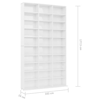 CD Cabinet High Gloss White 102x16x177.5 cm Engineered Wood