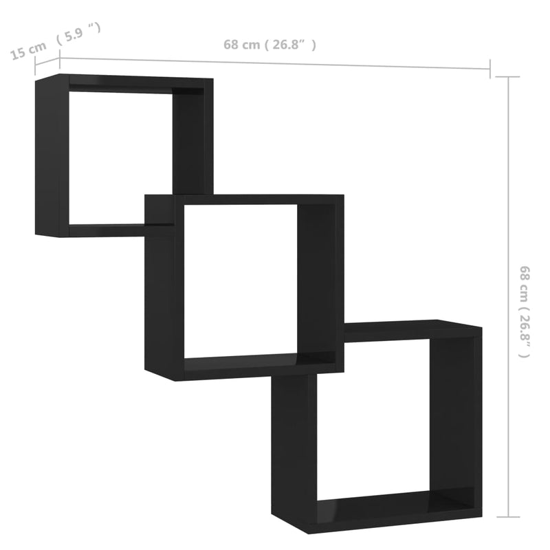 Cube Wall Shelves High Gloss Black 68x15x68 cm Engineered Wood