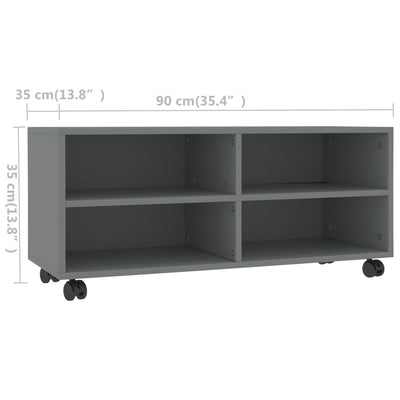 TV Cabinet with Castors Grey 90x35x35 cm Engineered Wood