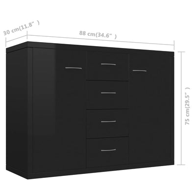 Sideboard High Gloss Black 88x30x65 cm Engineered Wood