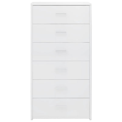 Sideboard with 6 Drawers High Gloss White 50x34x96 cm Engineered Wood