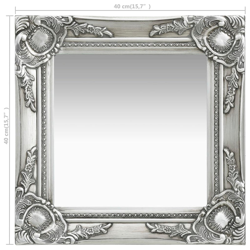Wall Mirror Baroque Style 40x40 cm Silver