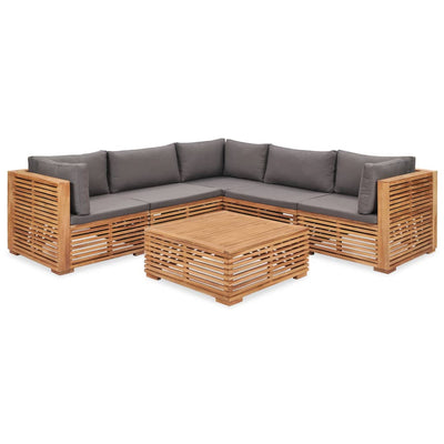 6 Piece Garden Lounge Set with Cushions Solid Teak Wood