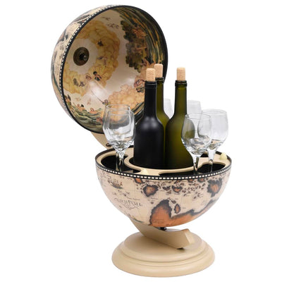 Tabletop Globe Bar Wine Stand Eucalyptus Wood White