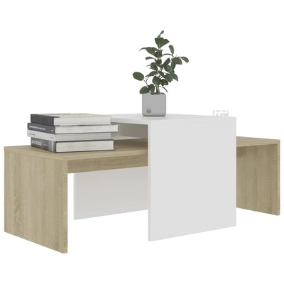 Coffee Table Set White and Sonoma Oak 100x48x40 cm Engineered Wood