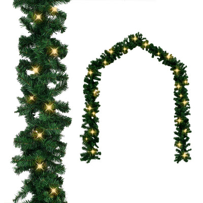 Christmas Garland with LED Lights Green 10 m PVC
