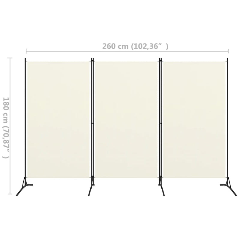 3-Panel Room Divider Cream White 260x180 cm
