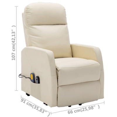 Stand-up Massage Recliner Cream White Faux Leather
