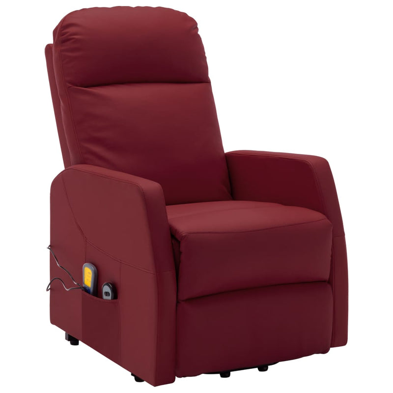 Stand-up Massage Recliner Wine Red Faux Leather