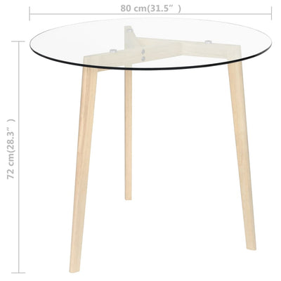 Dining Table Transparent 80 cm Tempered Glass