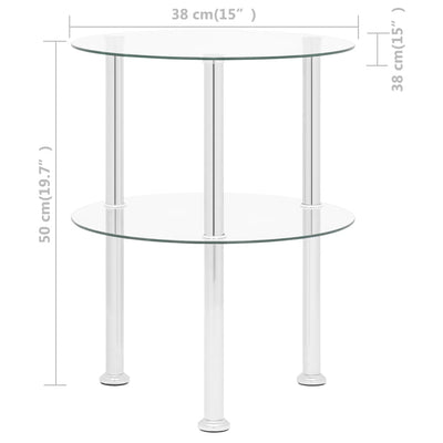 2-Tier Side Table Transparent 38 cm Tempered Glass