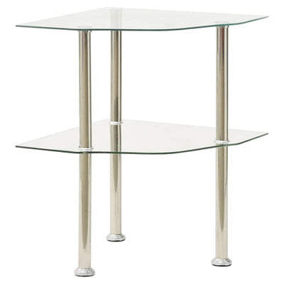 2-Tier Side Table Transparent 38x38x50 cm Tempered Glass