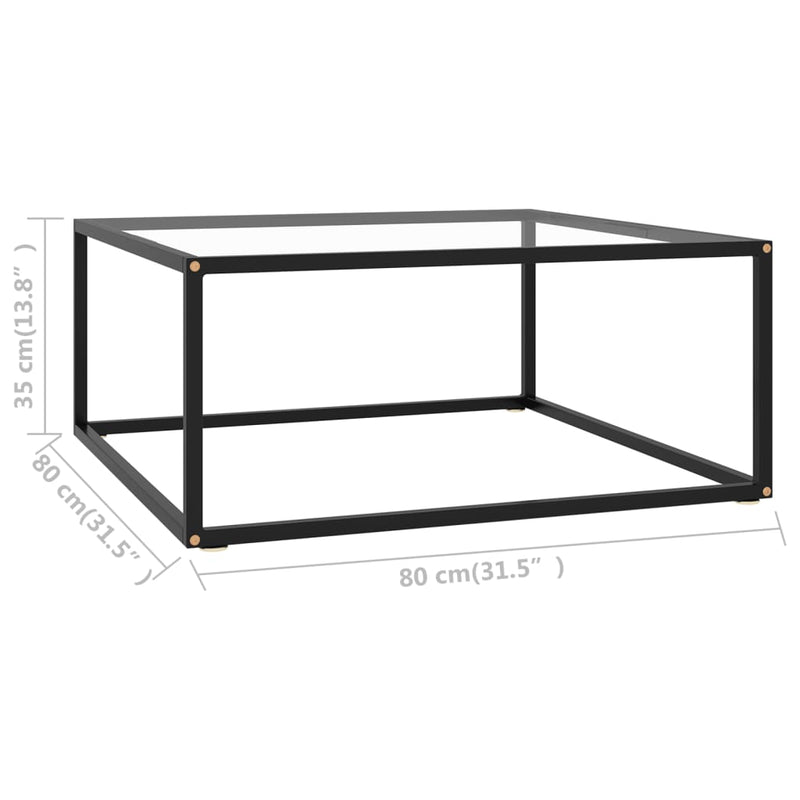Coffee Table Black with Tempered Glass 80x80x35 cm