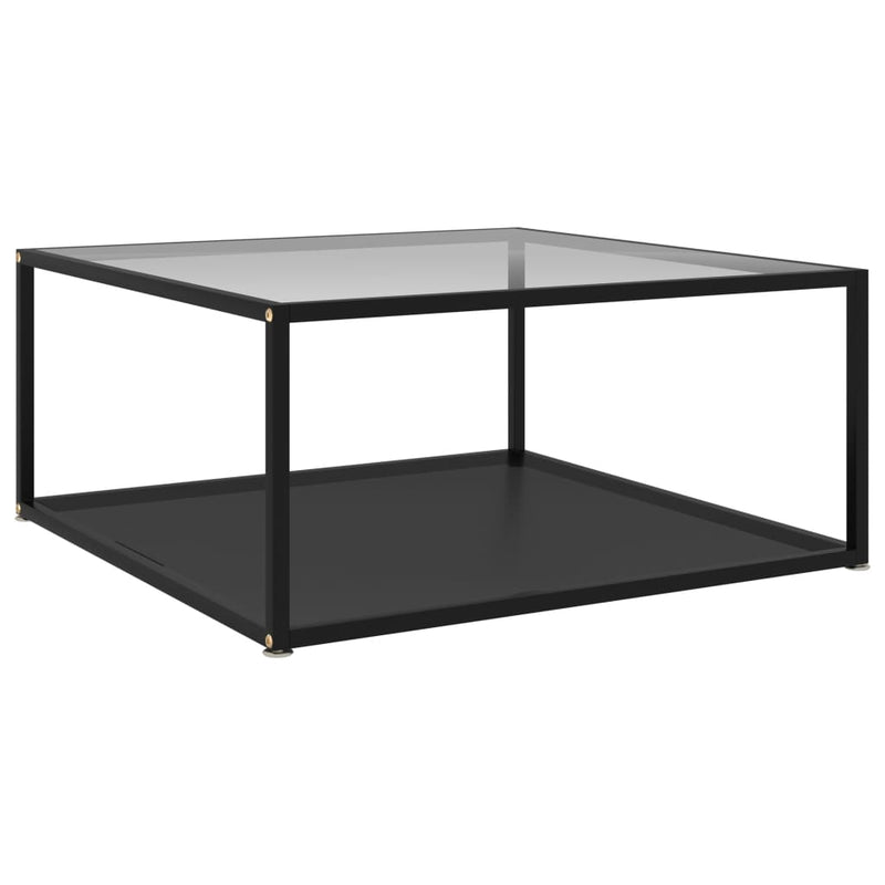 Coffee Table Transparent and Black 80x80x35 cm Tempered Glass
