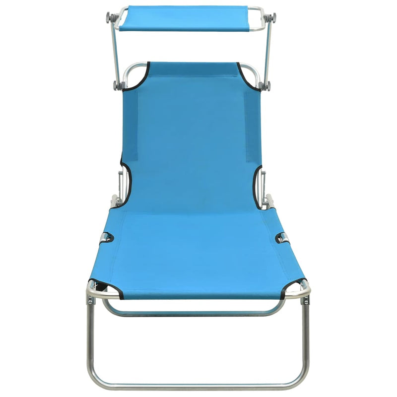 Folding Sun Lounger with Canopy Steel Turquoise and Blue