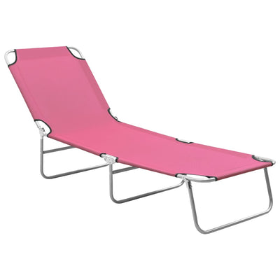 Folding Sun Lounger Steel and Fabric Pink - Payday Deals