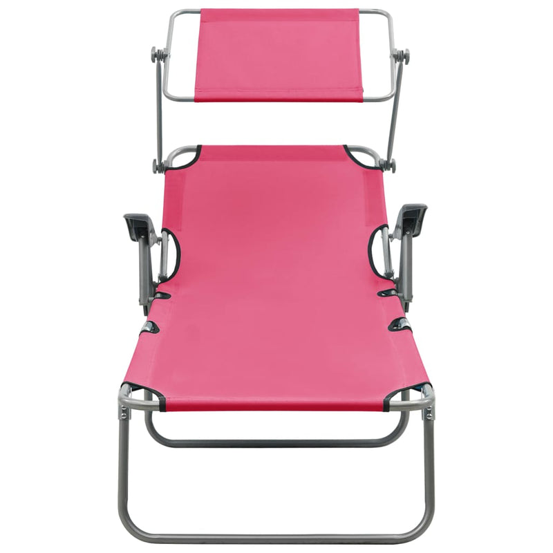 Sun Lounger with Canopy Steel Pink - Payday Deals