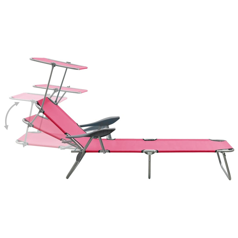 Sun Lounger with Canopy Steel Pink - Payday Deals