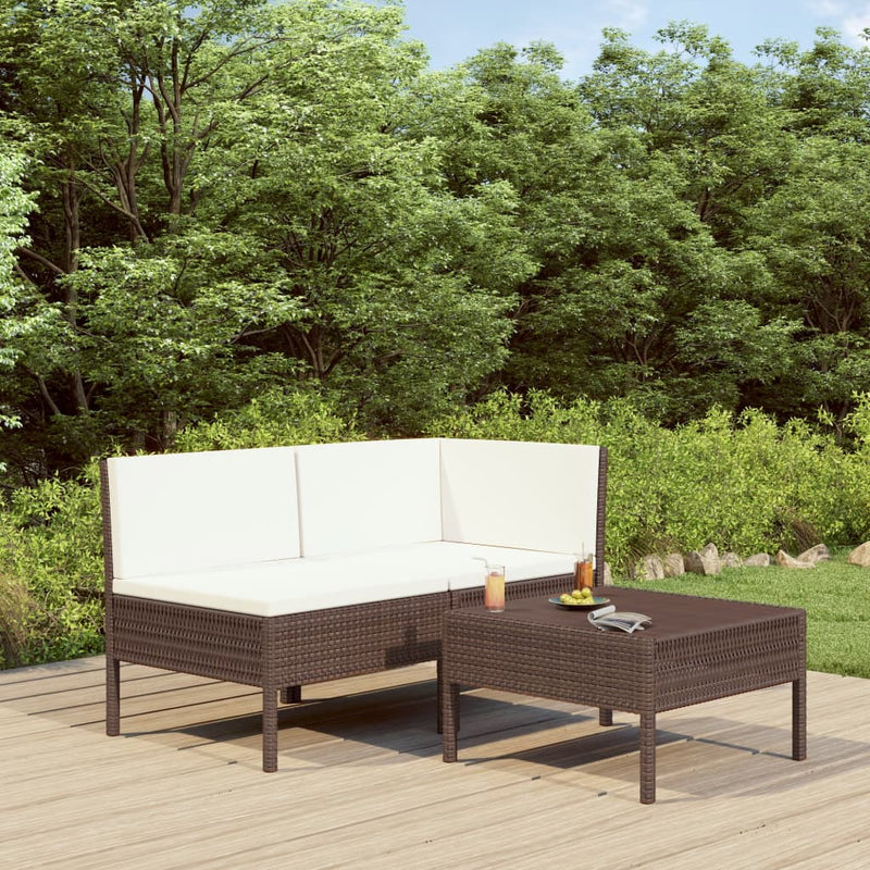 3 Piece Garden Lounge Set with Cushions Poly Rattan Brown - Payday Deals
