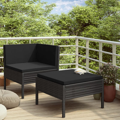 2 Piece Garden Lounge Set with Cushions Poly Rattan Black - Payday Deals