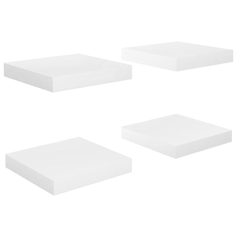 Floating Wall Shelves 4 pcs High Gloss White 23x23.5x3.8 cm MDF