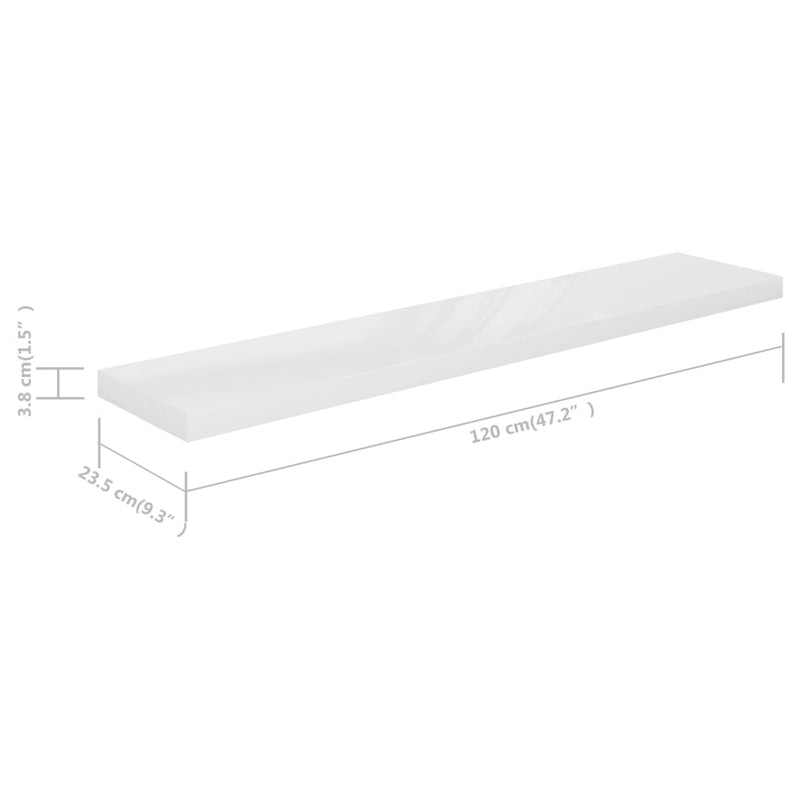 Floating Wall Shelf High Gloss White 120x23.5x3.8 cm MDF