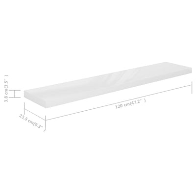 Floating Wall Shelves 4 pcs High Gloss White 120x23.5x3.8 cm MDF