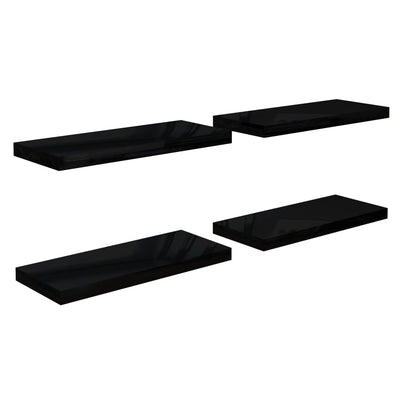 Floating Wall Shelves 4 pcs High Gloss Black 60x23.5x3.8 cm MDF
