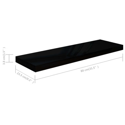Floating Wall Shelf High Gloss Black 80x23.5x3.8 cm MDF