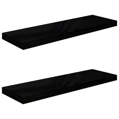 Floating Wall Shelves 2 pcs High Gloss Black 80x23.5x3.8 cm MDF