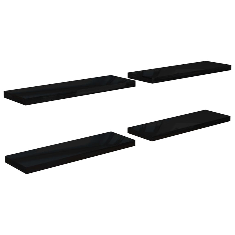 Floating Wall Shelves 4 pcs High Gloss Black 80x23.5x3.8 cm MDF