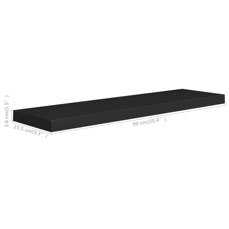 Floating Wall Shelves 2 pcs Black 90x23.5x3.8 cm MDF