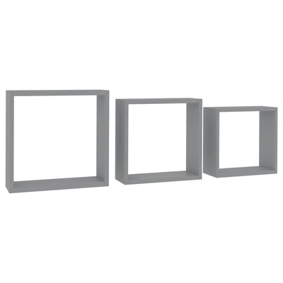 Wall Cube Shelves 3 pcs Grey MDF