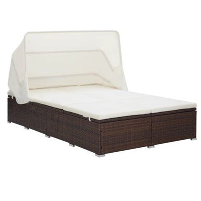 2-Person Sunbed with Cushion Poly Rattan Brown - Payday Deals