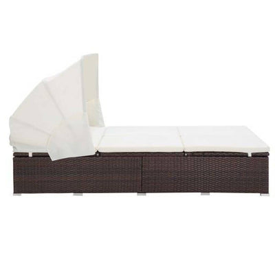 2-Person Sunbed with Cushion Poly Rattan Brown - Payday Deals