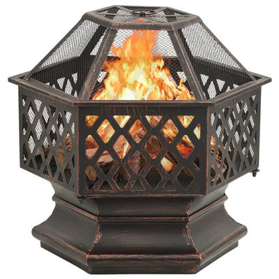 Rustic Fire Pit with Poker 62x54x56 cm XXL Steel - Payday Deals