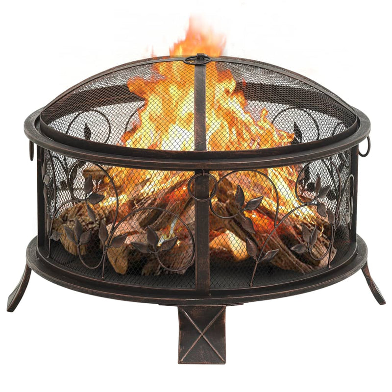 Rustic Fire Pit with Poker 67.5 cm XXL Steel - Payday Deals