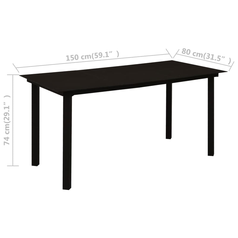 Garden Dining Table Black 150x80x74 cm Steel and Glass - Payday Deals