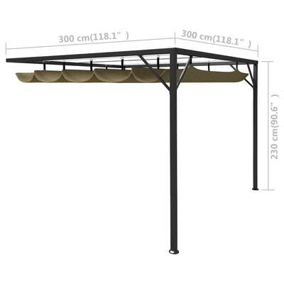 Garden Wall Gazebo with Retractable Roof 3x3 m Taupe 180 g/m²