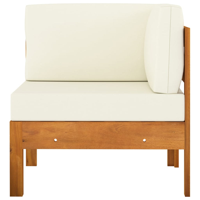 Corner Sofa with Cream White Cushions Solid Acacia Wood - Payday Deals