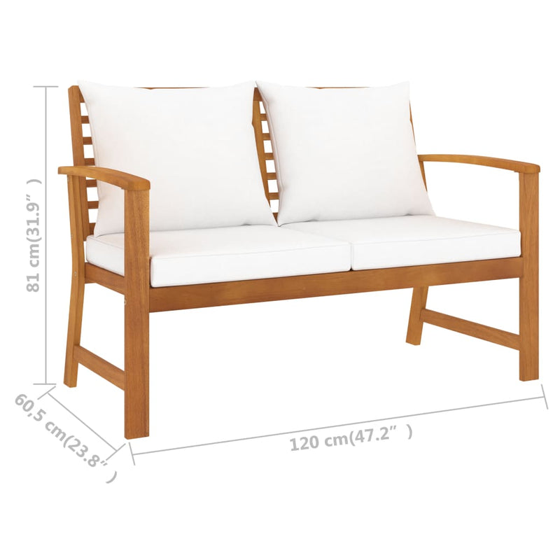 Garden Bench 120 cm with Cream Cushion Solid Acacia Wood - Payday Deals