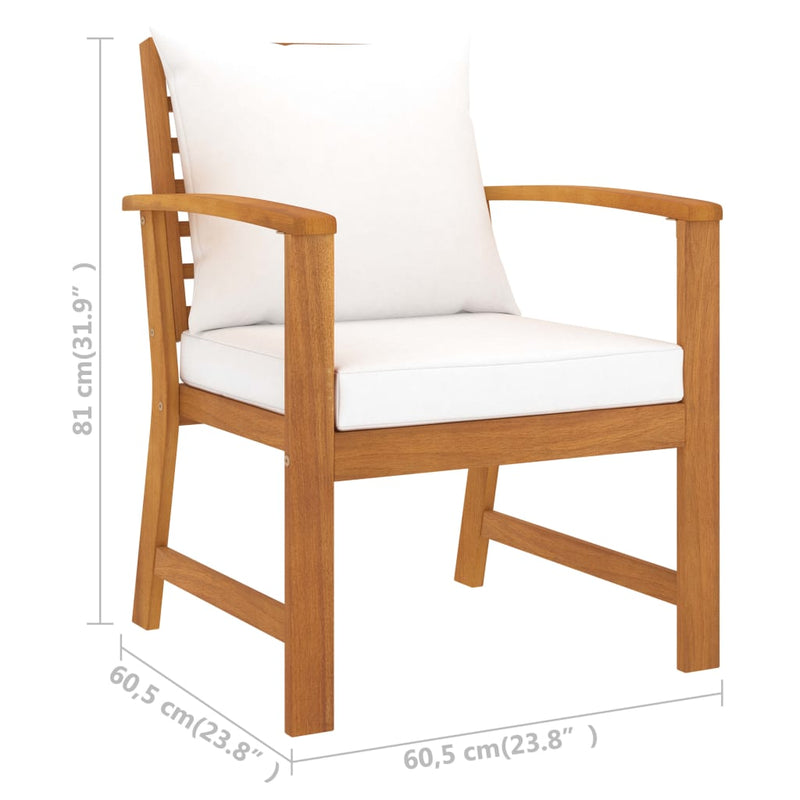 Garden Chairs 2 pcs with Cream Cushion Solid Acacia Wood - Payday Deals