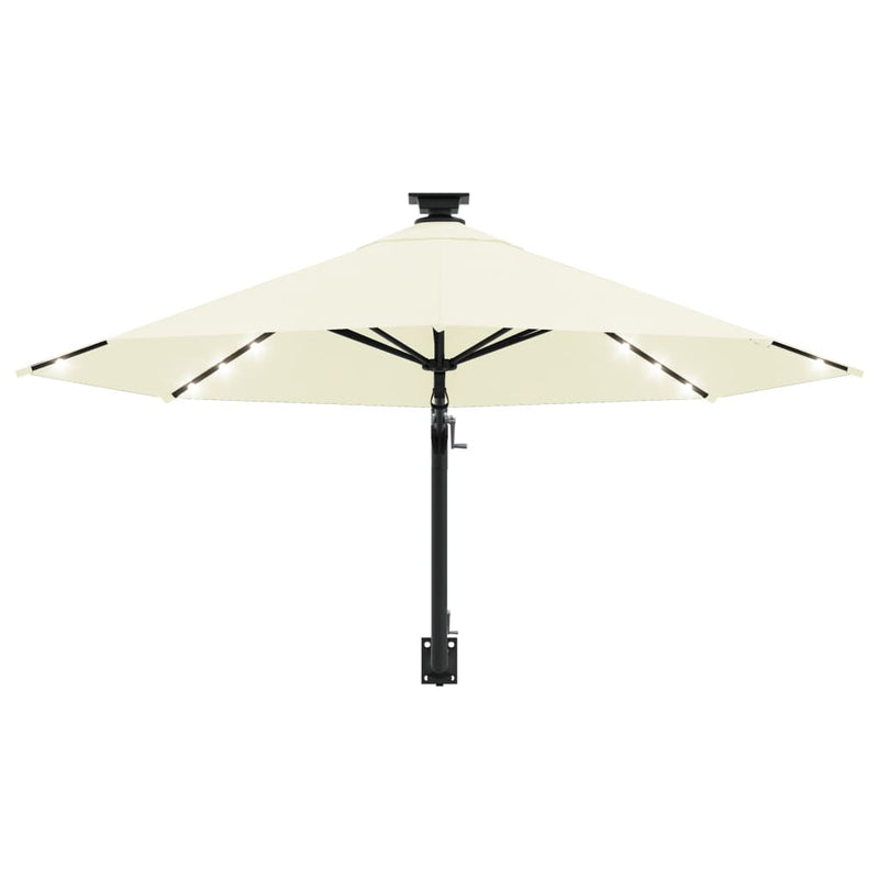 Wall-mounted Parasol with LEDs and Metal Pole 300 cm Sand