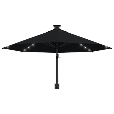 Wall-mounted Parasol with LEDs and Metal Pole 300 cm Black
