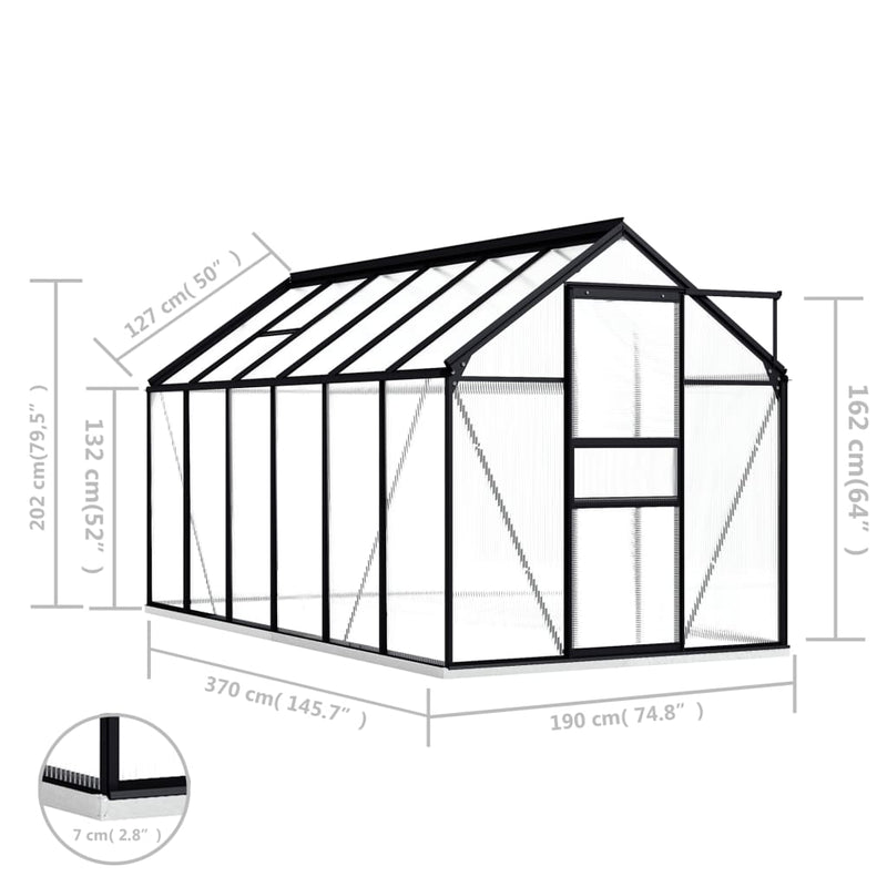 Greenhouse with Base Frame Anthracite Aluminium 7.03 m²