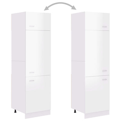 Refrigerator Cabinet High Gloss White 60x57x207 cm Chipboard