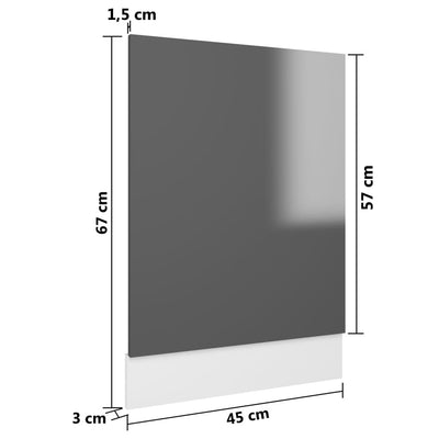 Dishwasher Panel High Gloss Grey 45x3x67 cm Chipboard