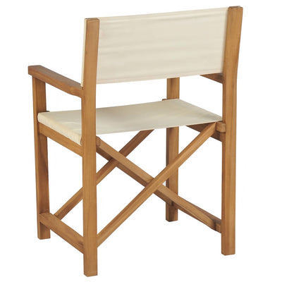 Folding Director's Chair Solid Teak Wood Cream White