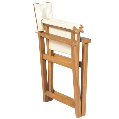 Folding Director's Chair Solid Teak Wood Cream White