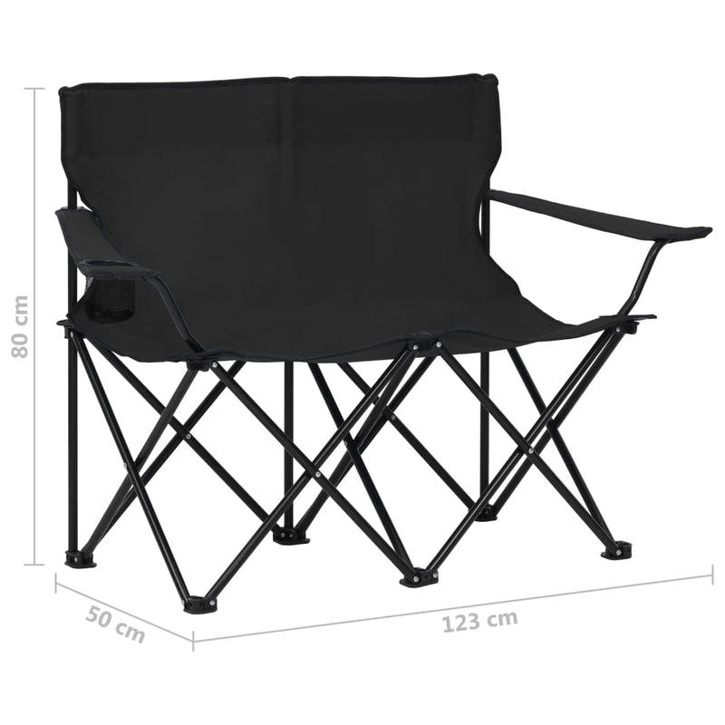 2-Seater Foldable Camping Chair Steel and Fabric Black - Payday Deals
